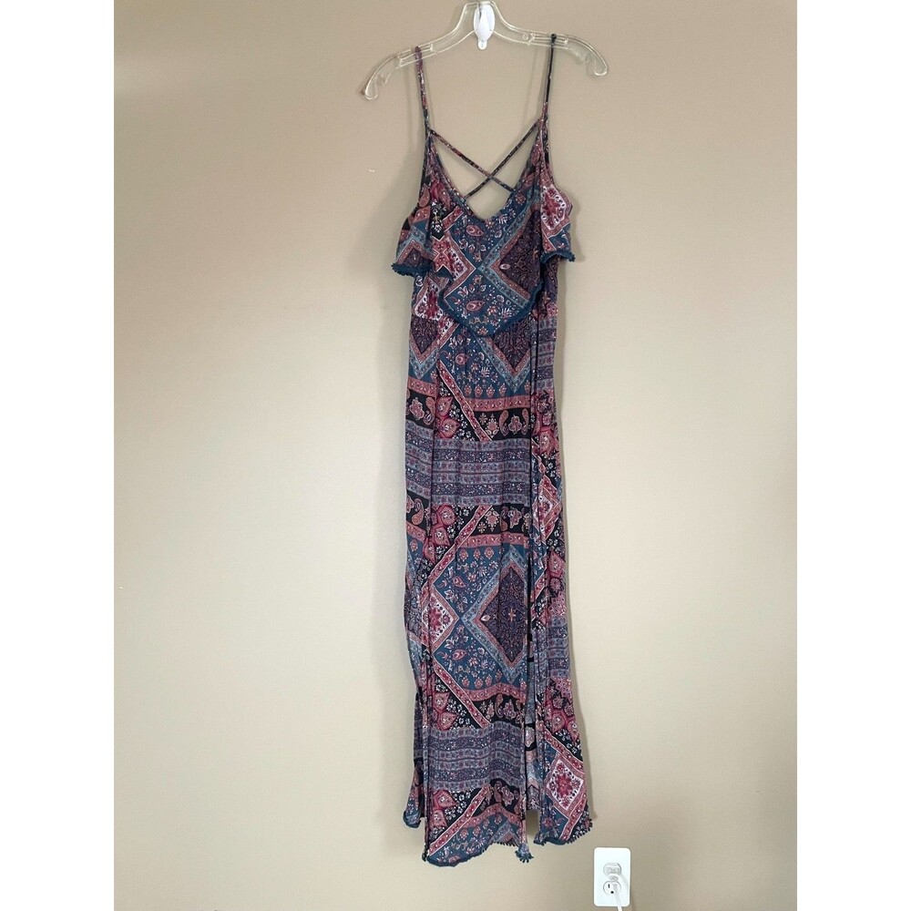 AmericanEagle Sze M Boho Paisley Scarf Print Maxi Dress Front Slits Summer Comfy
